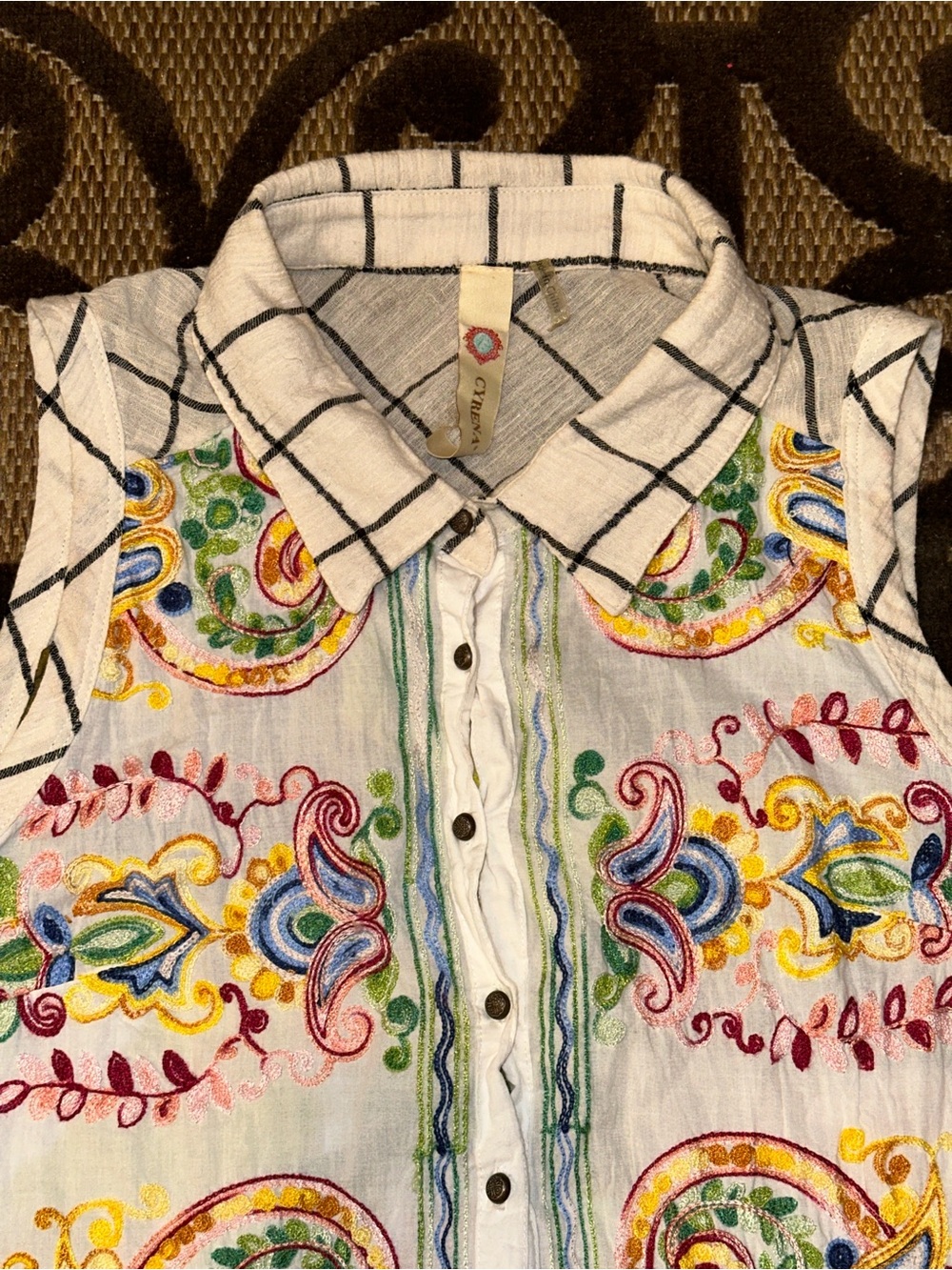 Cyrena Anthropologie Linen Blend Embroidered Tunic Boho Festival Shirt Dress LRG - Picture 3 of 10